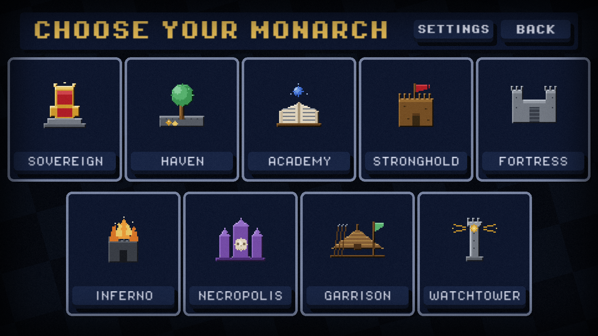 Choosing a monarch from nine animated crests