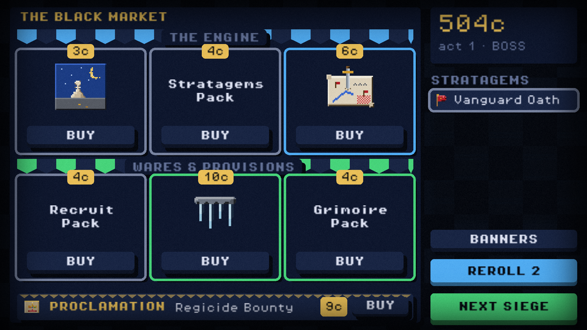 The Black Market shop with stratagems, packs and banners